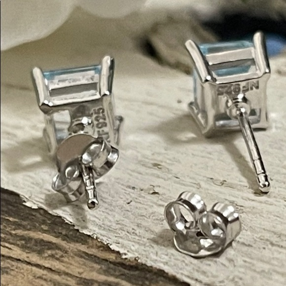 925 Blue Topaz Stud Earrings - Picture 5 of 12
